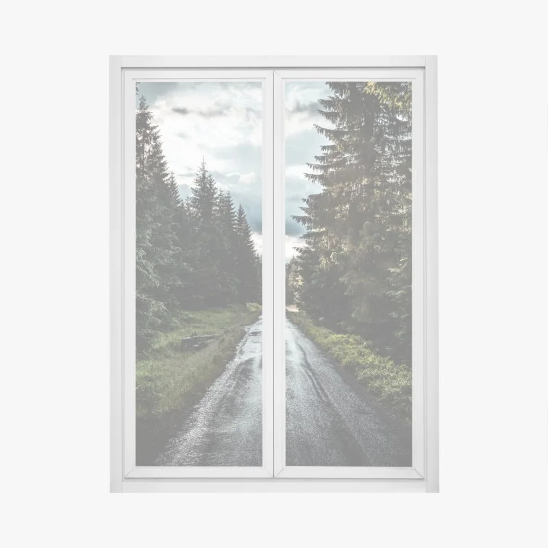 Adesivo per finestra strada nella foresta al crepuscolo