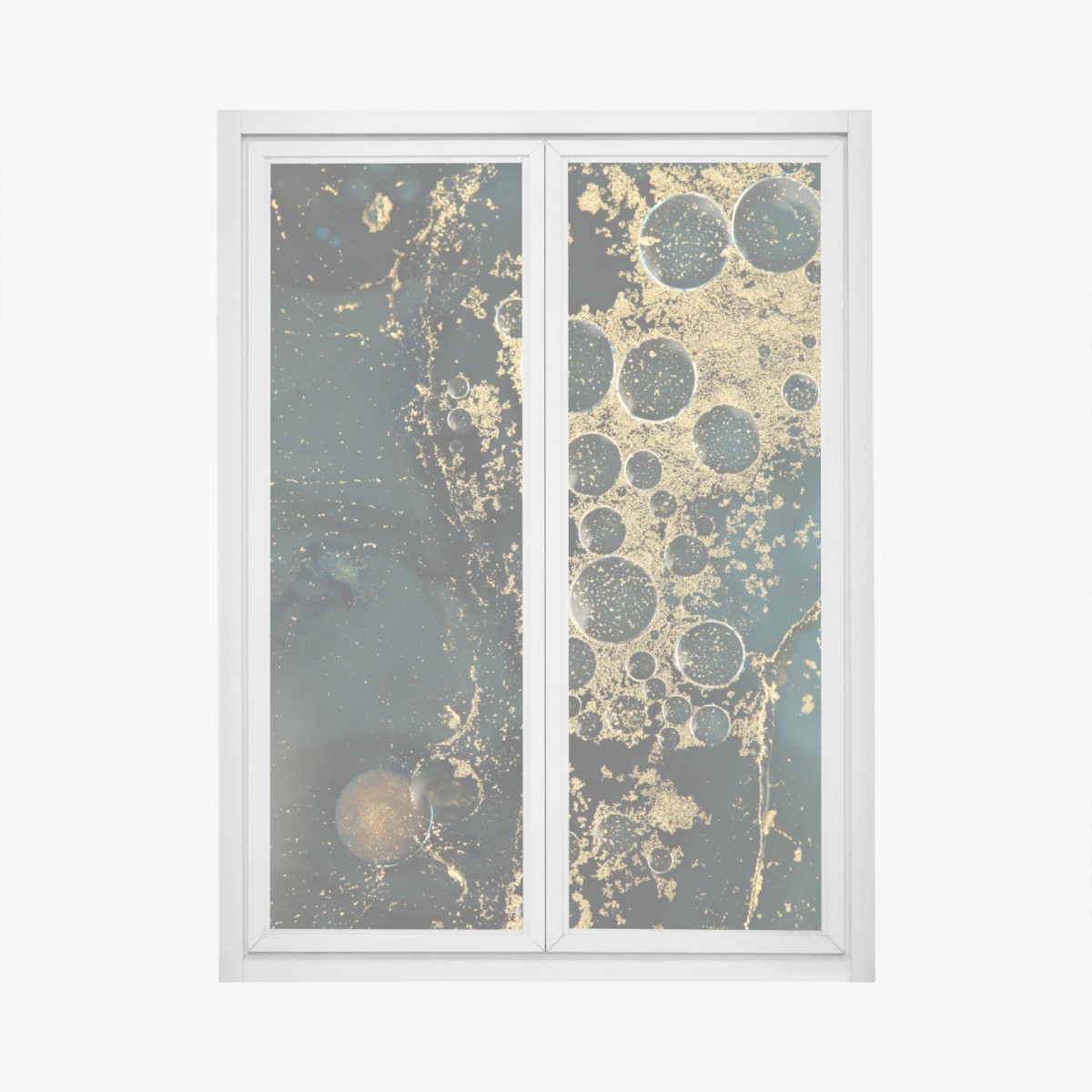 Adesivo per finestra oro liquido su blu petrolio, texture astratta • Wallissimo®