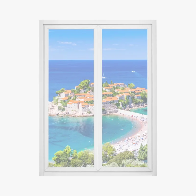 Adesivo per finestra panorama costiero di Sveti Stefan, Montenegro