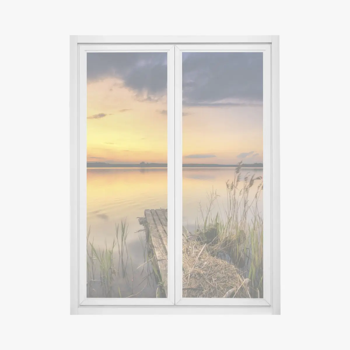 Adesivo per finestra tramonto dorato sul lago • Wallissimo® Adesivo per finestra tramonto dorato sul lago • Wallissimo®
