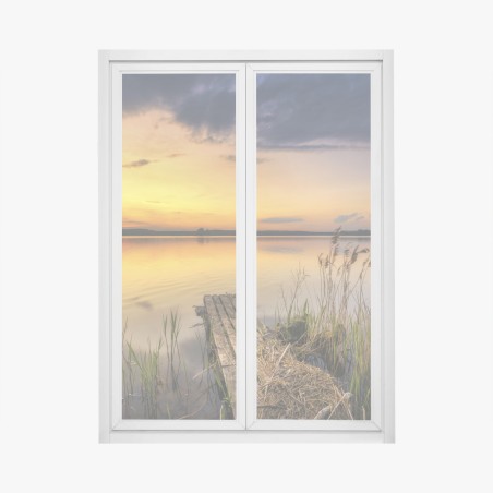 Adesivo per finestra tramonto dorato sul lago • Wallissimo®