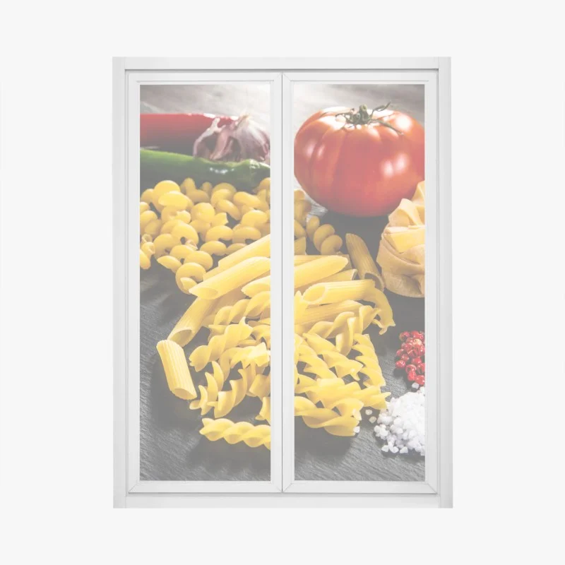 Adesivo per finestra composizione rustica di pasta e ingredienti