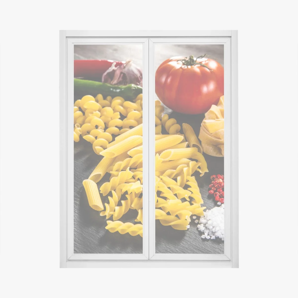 Adesivo per finestra composizione rustica di pasta e ingredienti • Wallissimo® Adesivo per finestra composizione rustica di pasta e ingredienti • Wallissimo®