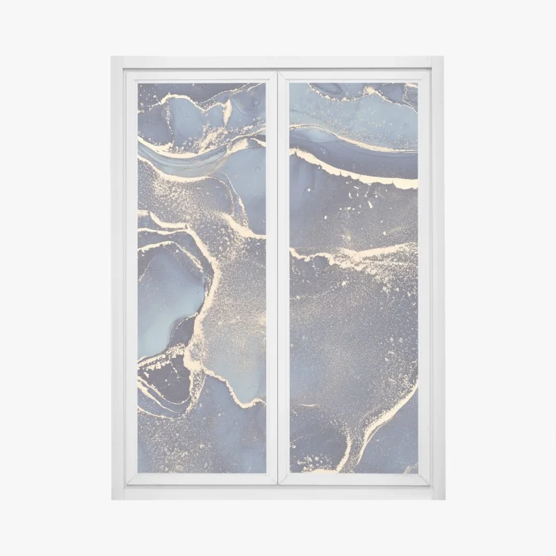 Adesivo per finestra onde dorate nel blu profondo