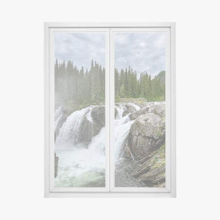 Adesivo per finestra cascata impetuosa nella foresta • Wallissimo®