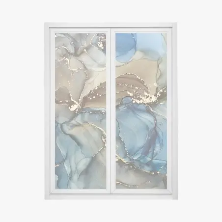 Adesivo per finestra correnti di inchiostro blu con venature dorate • Wallissimo®