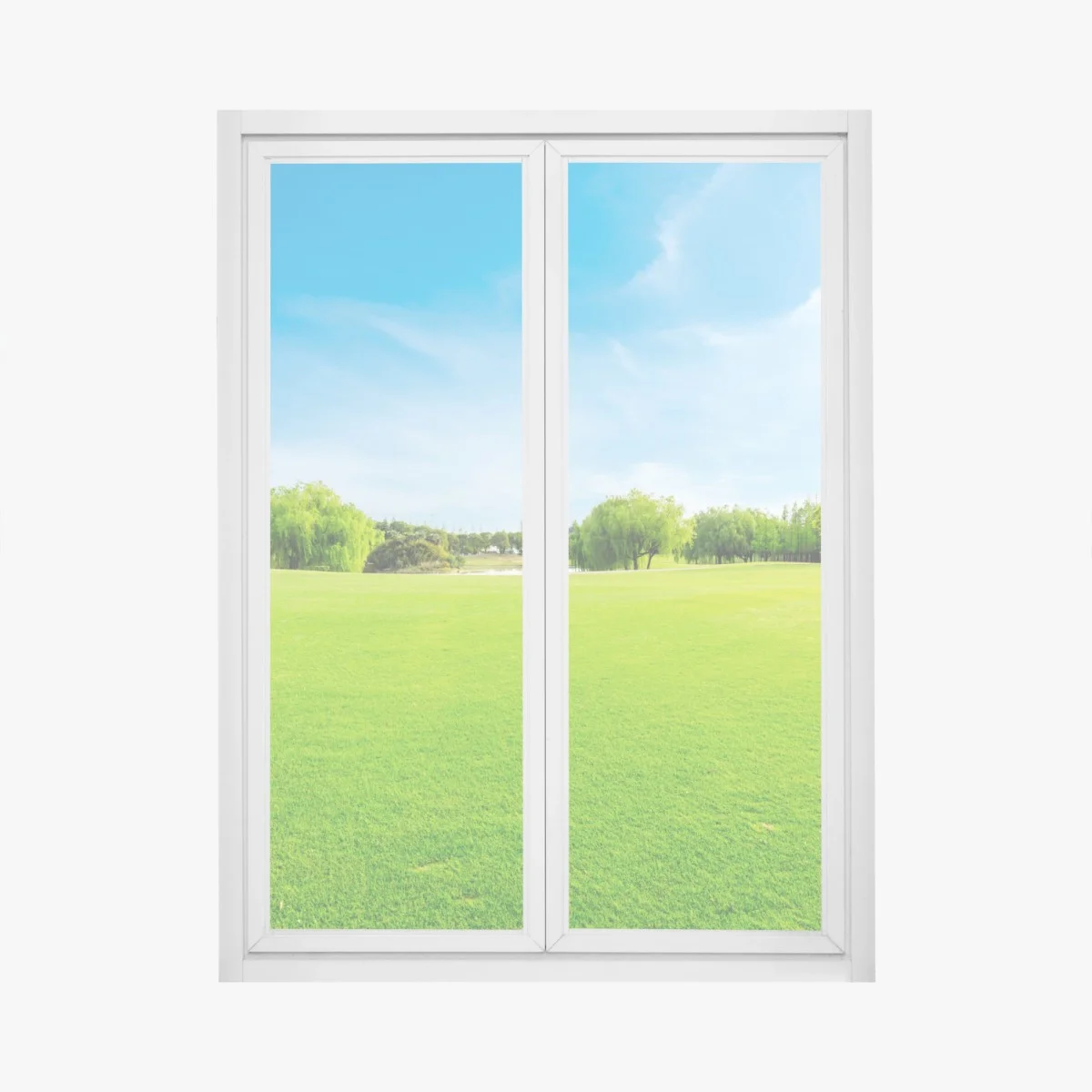 Adesivo per finestra paesaggio primaverile: prato verde e alberi • Wallissimo® Adesivo per finestra paesaggio primaverile: prato verde e alberi • Wallissimo®