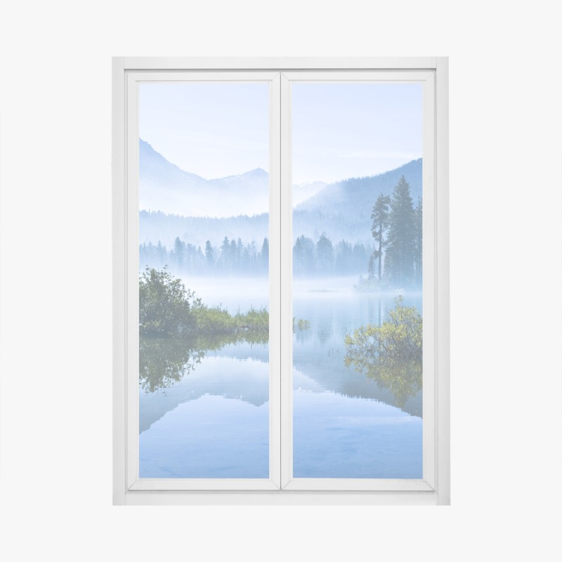 Adesivo per finestra paesaggio di lago montano all'alba