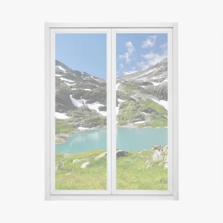 Adesivo per finestra lago alpino turchese tra le montagne • Wallissimo®