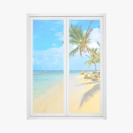 Adesivo per finestra spiaggia tropicale al sole • Wallissimo®