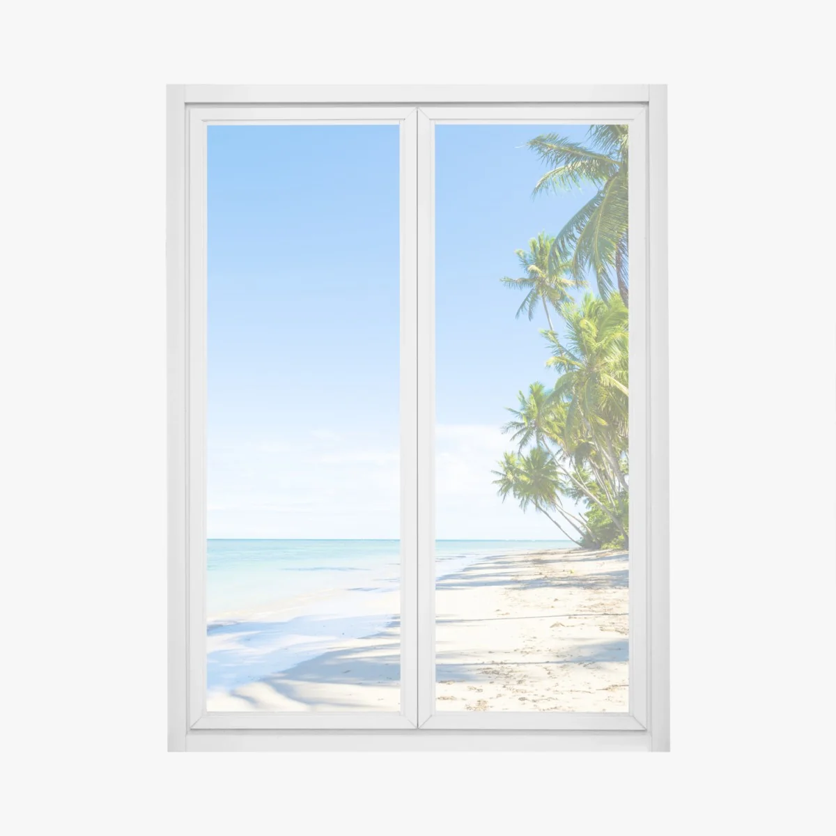 Adesivo per finestra paradiso tropicale con palme e mare cristallino • Wallissimo® Adesivo per finestra paradiso tropicale con palme e mare cristallino • Wallissimo®