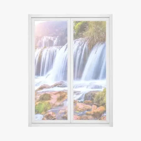 Adesivo per finestra panorama sereno della cascata di Jiulong a Luoping, Cina • Wallissimo®