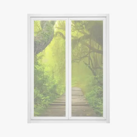 Adesivo per finestra sentiero incantato nella foresta verde • Wallissimo®
