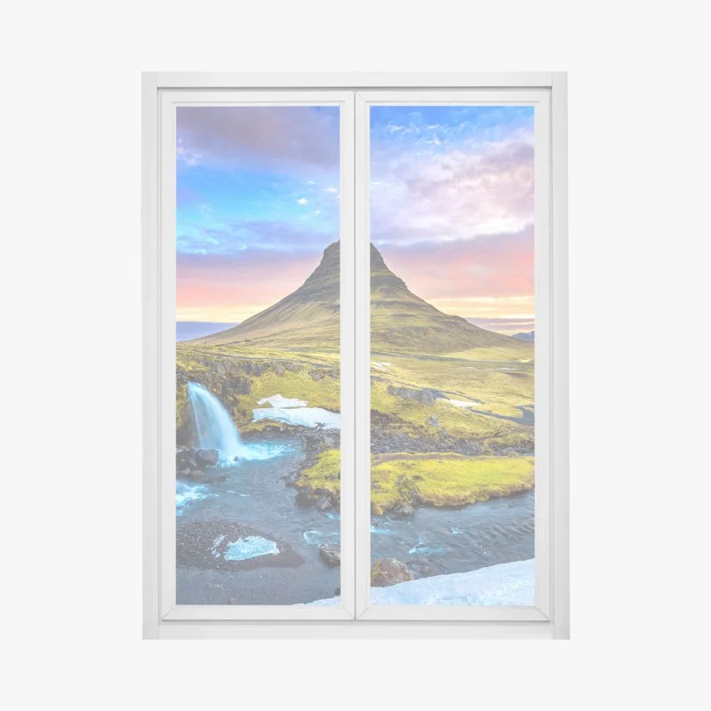 Adesivo per finestra Kirkjufell al tramonto, panorama islandese mozzafiato