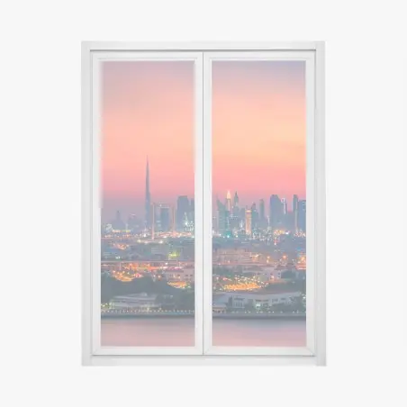 Adesivo per finestra tramonto sullo skyline di Dubai • Wallissimo®