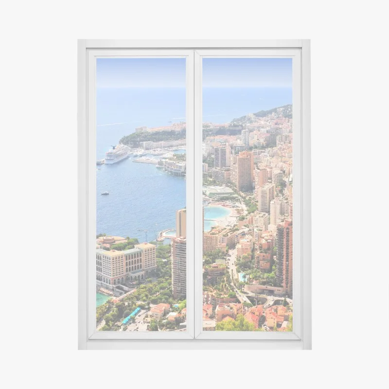 Adesivo per finestra vista aerea di Monaco: skyline e porto mediterraneo