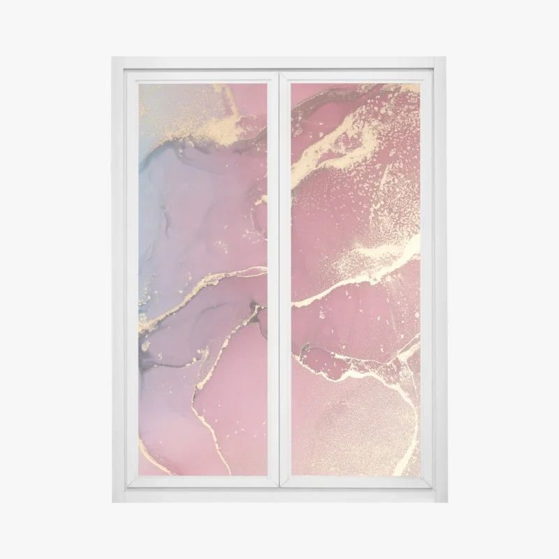 Adesivo per finestra marmo astratto turchese e porpora con venature dorate