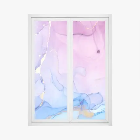Adesivo per finestra sinfonia astratta rosa e blu con venature dorate • Wallissimo®