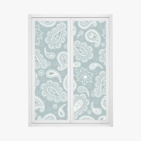Adesivo per finestra motivo paisley turchese elegante • Wallissimo®