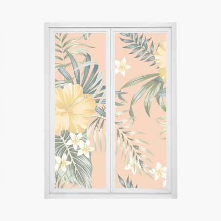 Adesivo per finestra motivo botanico tropicale con ibisco giallo • Wallissimo®