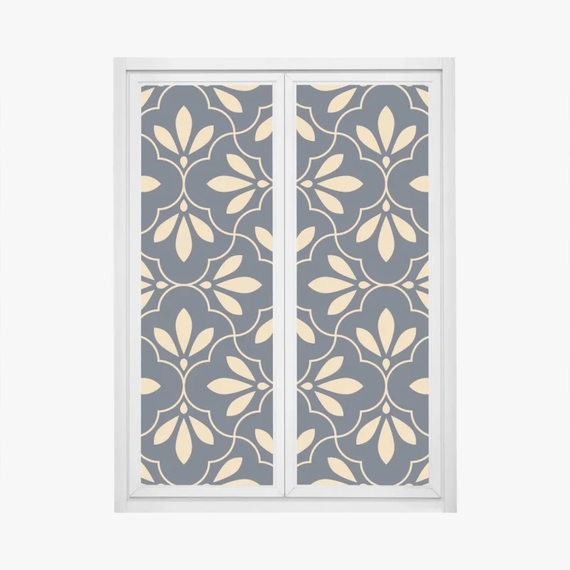 Adesivo per finestra motivo ornamentale floreale blu navy e beige