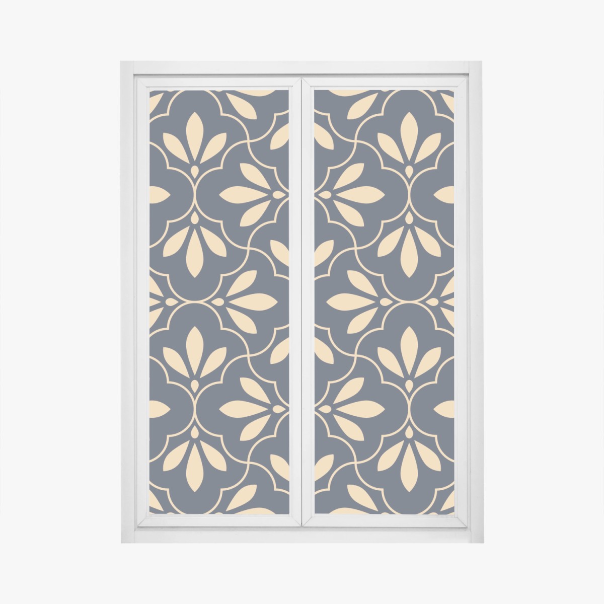 Adesivo per finestra motivo ornamentale floreale blu navy e beige • Wallissimo®