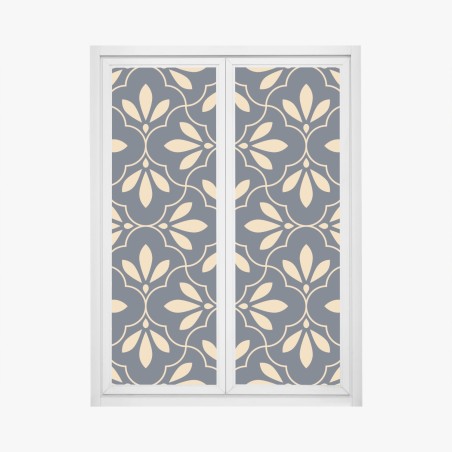 Adesivo per finestra motivo ornamentale floreale blu navy e beige • Wallissimo®