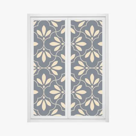 Adesivo per finestra motivo ornamentale floreale blu navy e beige • Wallissimo®