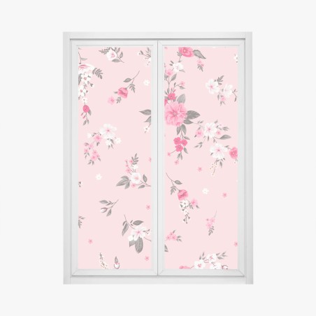 Adesivo per finestra motivo floreale rosa pastello elegante • Wallissimo®