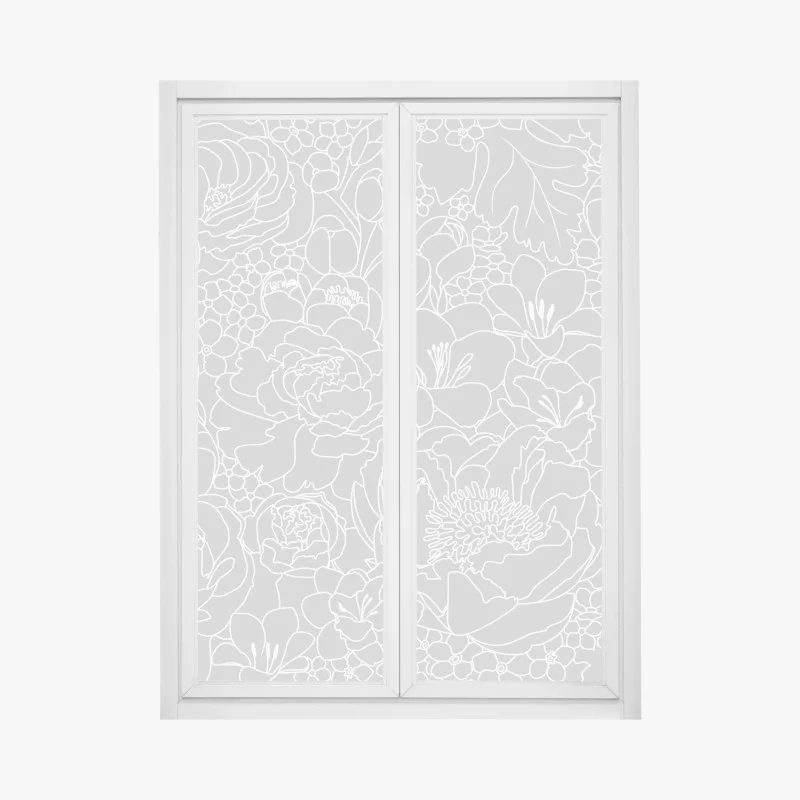 Adesivo per finestra motivo floreale moderno in bianco e grigio