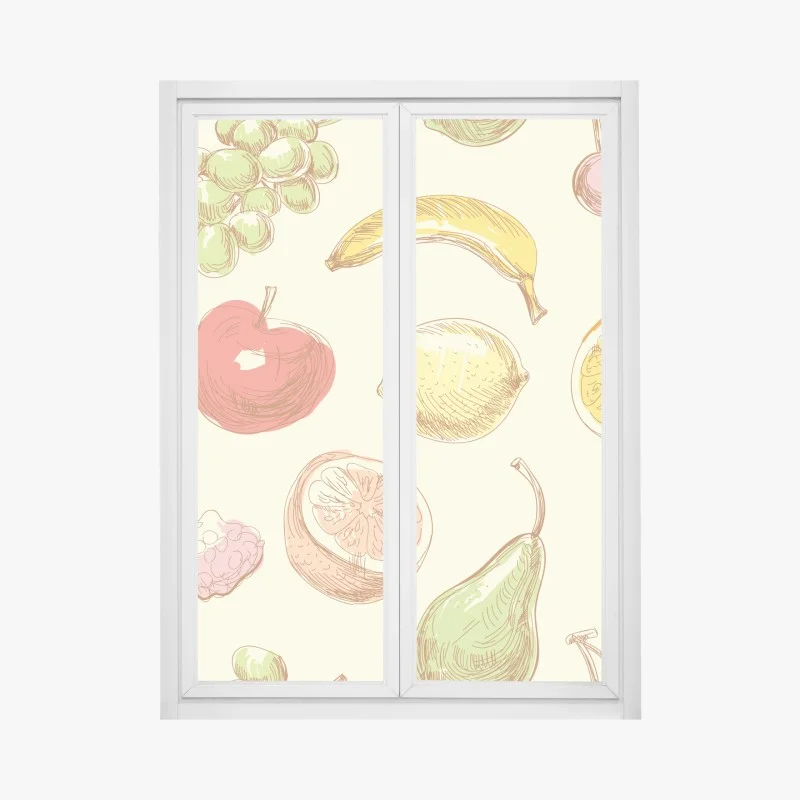Adesivo per finestra motivo frutta disegnata a mano in stile retrò