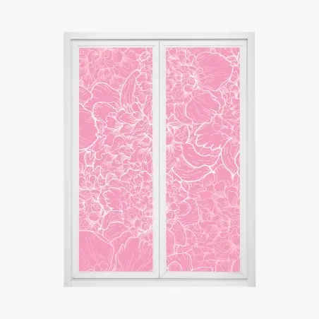 Adesivo per finestra motivo floreale rosa intenso con peonie • Wallissimo®