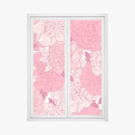 Adesivo per finestra peonie rosa in fiore • Wallissimo®
