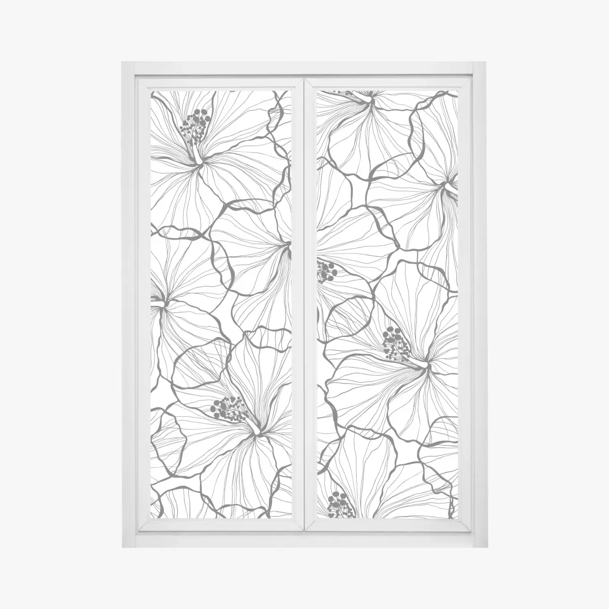 Adesivo per finestra motivo floreale a linee sottili in bianco e nero • Wallissimo®