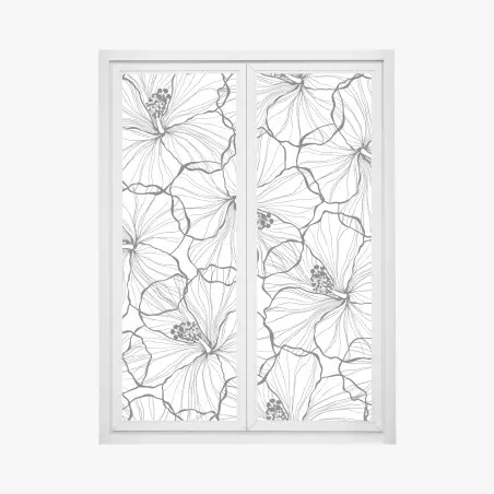 Adesivo per finestra motivo floreale a linee sottili in bianco e nero • Wallissimo®