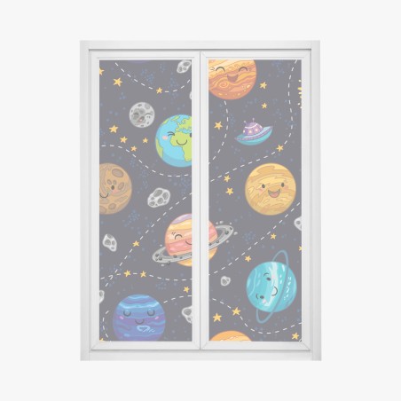 Adesivo per finestra universo allegro di pianeti sorridenti • Wallissimo®