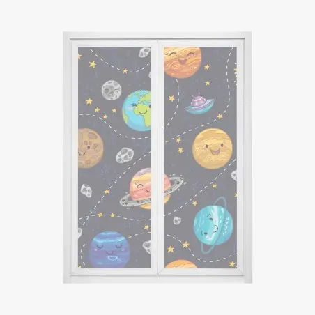 Adesivo per finestra universo allegro di pianeti sorridenti • Wallissimo®
