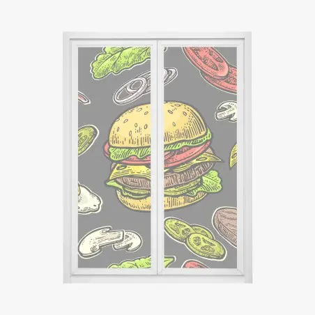 Adesivo per finestra hamburger e ingredienti in stile vintage • Wallissimo®