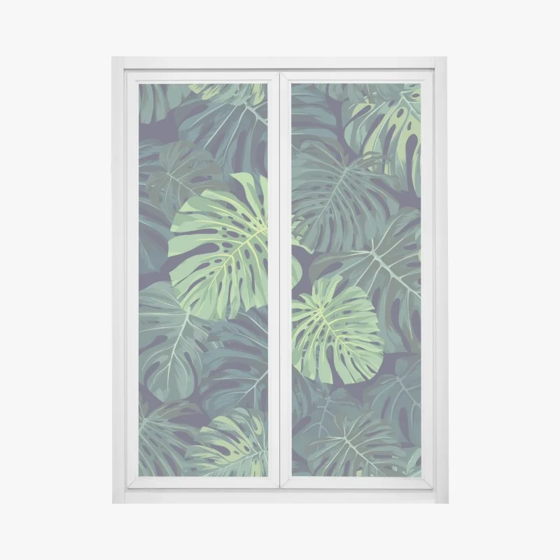 Adesivo per finestra motivo foglie di monstera tropicale
