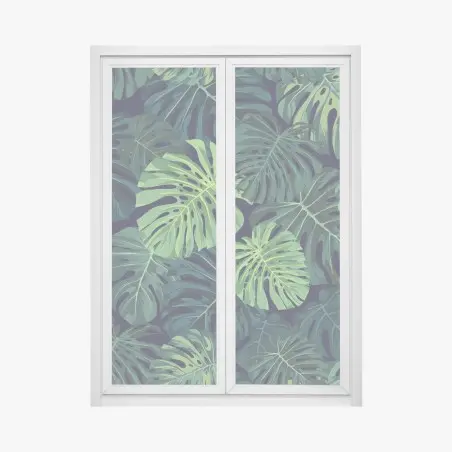 Adesivo per finestra motivo foglie di monstera tropicale • Wallissimo®