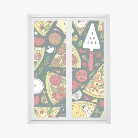 Adesivo per finestra motivo pizza illustrata colorata per pareti • Wallissimo®