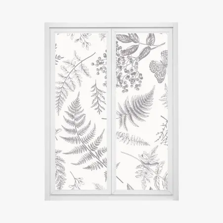Adesivo per finestra eleganza botanica con felci e bacche • Wallissimo®