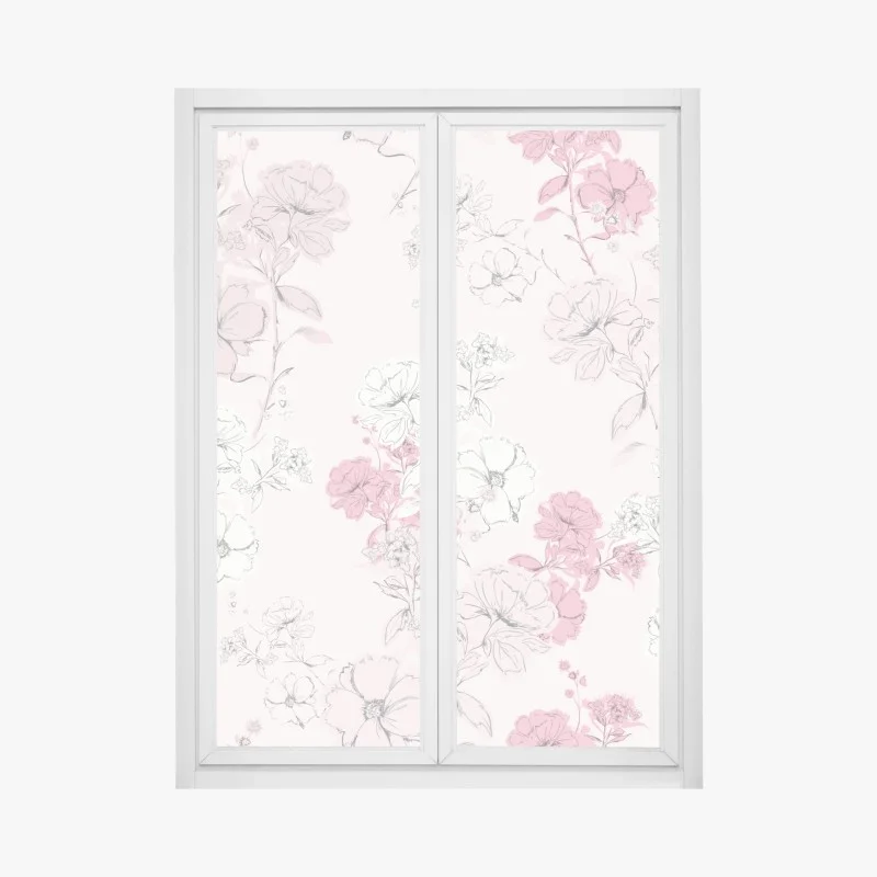 Adesivo per finestra fiori romantici su sfondo rosa