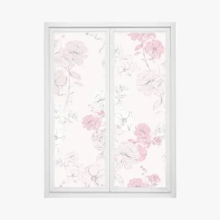 Adesivo per finestra fiori romantici su sfondo rosa • Wallissimo®
