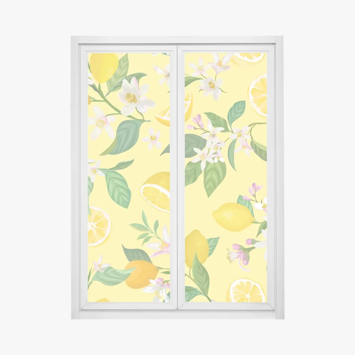 Adesivo per finestra motivo limoni e fiori su sfondo giallo • Wallissimo®