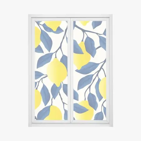 Adesivo per finestra motivo limoni e foglie blu per decorare • Wallissimo®