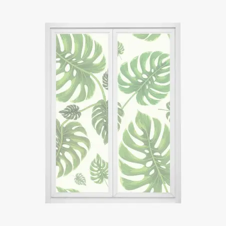 Adesivo per finestra motivo tropicale con foglie di monstera • Wallissimo®