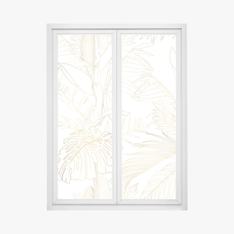 Adesivo per finestra motivo botanico tropicale in linee dorate
