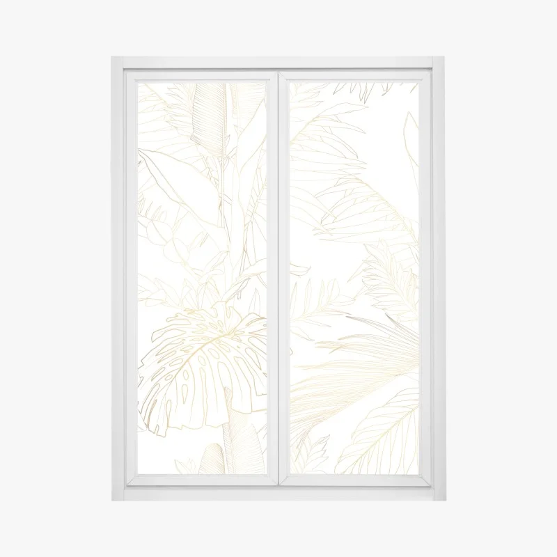 Adesivo per finestra motivo botanico tropicale in linee dorate