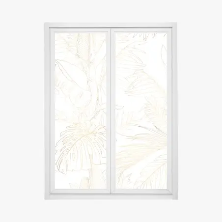 Adesivo per finestra motivo botanico tropicale in linee dorate • Wallissimo®